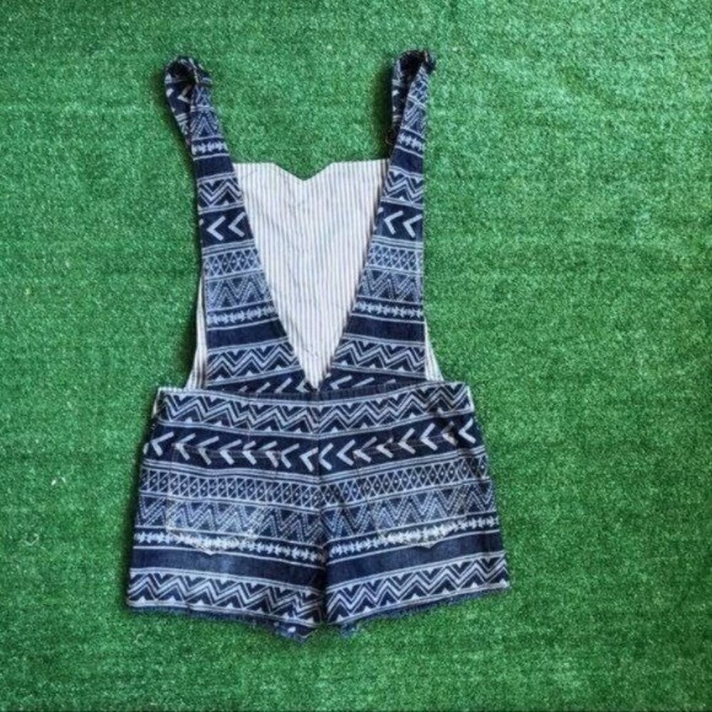 Under Skies Denim Short Overall White Print Size S - Picture 10 of 10